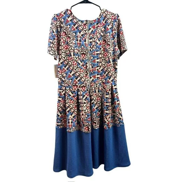 LuLaRoe Amelia Women's Tan , Brown & Blue Dress - Picture 4 of 8
